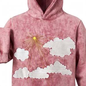 Custom Pink Acid <b>Wash</b> 100% Cotton Breathable Hip Hop Hoodie Sun Cloud <b>for</b> Oversized Heavyweight Vintage Fleece <b>Men</b> - Product Image 5