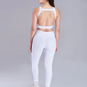 Women's <b>White</b> Yoga <b>Set</b> High Waist Leggings Crop Top <b>2</b> <b>Piece</b> Activewear Racerback Seamless Full Length Spandex Polyester - Product Image 2