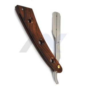 Rasoir de barbier droit en bois de qualité supérieure, lame en acier inoxydable, support de lame à 3 trous avec verrouillage pivotant, logo personnalisé, toilettage professionnel du visage - Product Image 1