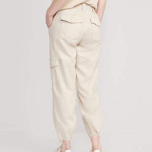 Pantalones Cargo Beige para Mujer, Cintura Media, Largo hasta el Tobillo, 100% Algodón, Corte Regular Informal, con Bolsillos, Cierre de Botones, Estilo Primavera - Product Image 2