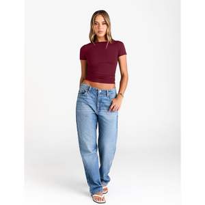 FOXA 2025 Summer Y2K Basic Boat Neck Tops pour femmes Slim Fitted Compression T-shirts à manches courtes en tailles XS S M L XL XXL - Product Image 5