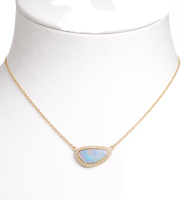 Collar con Colgante de Ópalo Halo, Joyería Fina, Colgante de Piedra de Nacimiento, Oro Amarillo Sólido de 14K/18K, Collar Elegante y Minimalista para Aniversario