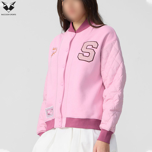 Pink Full Sleeve Turn Down Collar Button Closure Quilted Embroidery Letter S Design OEM ODM Service Women Varsity <b>Jacket</b> - Product Image 3