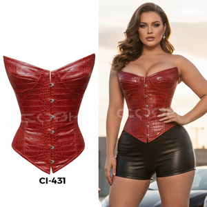 ชุดคอร์เซ็ทหนังสีแดงลายหนังสัตว์ พร้อมโครงเหล็กด้านหน้าและเชือกผูกด้านหลังแบบปรับได้ - Product Image 6