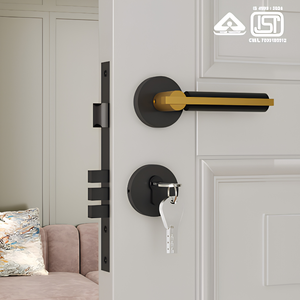 Ensemble de poignées de porte à mortaise bicolores en laiton moderne SS304, roseau rond noir mat, PVD or, or rose, noir brillant mat AB, serrure 140mm - Product Image 1