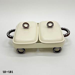 ถาดอุ่นอาหารทรงสี่เหลี่ยมแบบสองชั้นพร้อมฝาแก้วและฐานล้อตกแต่งสำหรับบุฟเฟ่ต์สมัยใหม่ - Product Image 1