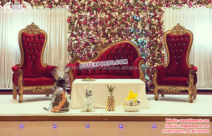โซฟาแต่งงานคู่นกยูงแกะสลักไม้สีแดงทองออกแบบนกยูงแต่งงานโซฟาออกแบบดีลักซ์แต่งงานเวทีโซฟาชุดขาย - Product Image 3