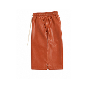 Men's Rust PU <b>Leather</b> New Style Unique Design Cowhide <b>Leather</b> Canvas <b>Shorts</b> Custom Made Solid Color Men's <b>Leather</b> <b>Short</b> - Product Image 5