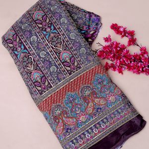 Crimson <b>Red</b> Rich Wine Crepe Fabric 54 Inch Paisley <b>Sequin</b> Daman Embroidered Trim Material for Kurti Anarkali Suit Dress - Product Image 4