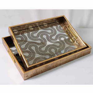 Plateau de service en MDF écoresponsable fait main, en bois émaillé imperméable, pour café, forme rectangulaire, design artisanal - Product Image 1