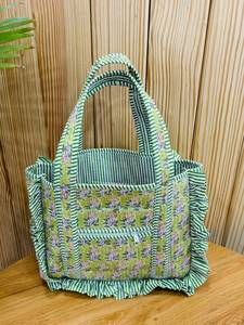 Mini sac fourre-tout réutilisable en coton matelassé brodé style bohème vintage, sac de courses écologique pour femme, usage quotidien - Product Image 3