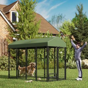 Cuccia per Cani da Esterno con Ciotole Girevoli, Box Impermeabile per Animali Domestici 8 X 4 X 6 Verde, Casette e Mobili per Animali - Product Image 1