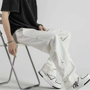 Nuevos pantalones vaqueros de mezclilla con corte de bota y efecto apilado para hombre, estilo urbano, ajustados, lavados, formales de verano - Product Image 6