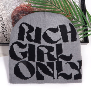 Rich Girl Only Jacquard Knit Beanie <b>Hat</b> Unisex Street Style Winter <b>Black</b> <b>White</b> Letter Pattern Adult 56-58CM Embroidery 100% - Product Image 4