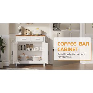 Mobile da Cucina Moderno Stile Fattoria con 2 Cassetti e 2 Ante, Credenza da Terra per Caffè con Funzionalità Buffet - Product Image 1