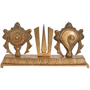 Sculpture en laiton de 4 pouces faite à la main avec des symboles Vaishnava, modèle exotique d'Inde ZCL03, fabriquée en Inde pour offrir en cadeau - Product Image 1