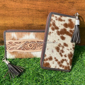 Venta al por mayor mano Tooled cuero mujer Cartera de moda multifunción largo Delgado cuero de vaca Cartera de cuero genuino tarjeta de crédito embrague - Product Image 5