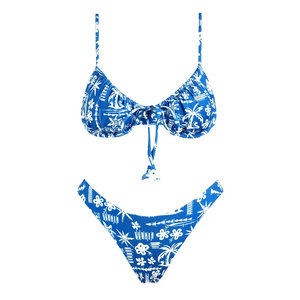Conjunto de Bikini Econex Deportivo para Mujer, Estampado Floral, Escote Profundo en V, Cintura Alta, Lazos Laterales, Top Bandeau, Elástico, Spandex/Poliéster, Traje de Baño de Dos Piezas - Product Image 5