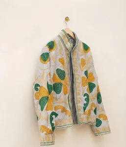 <b>Women</b> Ivory <b>Velvet</b> Floral Embroidered Suzani Jacket Full Sleeve Stand Collar Handmade Bohemian Style Autumn <b>Women's</b> <b>Coat</b> - Product Image 3