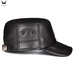 Leather <b>Caps</b> Classic <b>Flat</b> Top Vintage Star Design Handcrafted High-Quality Stylish Fashion Wear Durable Leather Headwear For <b>Men</b> - Product Image 3