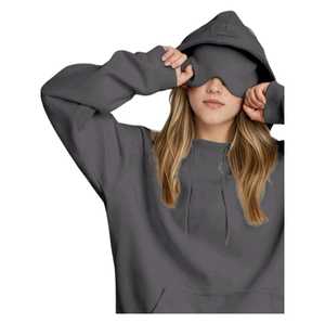 Oversized Printed Fleece Women's Eco-Friendly Hoodie Built-In <b>Eye</b> <b>Mask</b> Front Airplane Mode Travel Design Hidden Pockets Solid - Product Image 6