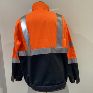 Men's Hi Visibility Reflective Work <b>Jacket</b> Polyester Safety Coat with <b>Silver</b> Stripes and Button Front - Product Image 4