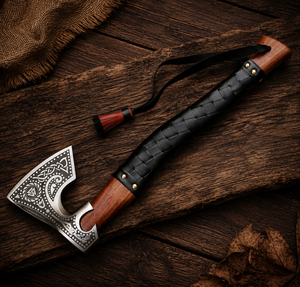 Handcrafted Viking <b>Axe</b> with High Carbon Steel Blade <b>Wooden</b> Handle Leather Sheath for DIY Survival Use - Product Image 2