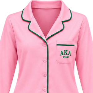 <b>Pink</b> Women's Pajama Set with Embroidered Greek Letter Logo <b>Long</b> <b>Sleeve</b> Button Down <b>Top</b> and Matching Pants Comfortable Sleep - Product Image 5