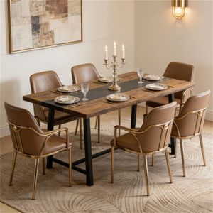 Tavolo da Pranzo Lungo Marrone dal Design Versatile per Casa o Ufficio, Ideale per Conferenze - Product Image 1