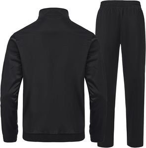 Veste de survêtement noire pour homme avec fermeture éclair intégrale, bordure rouge et poches latérales, design sportif respirant, idéale pour l'automne - Product Image 2
