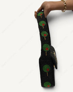 Handcrafted <b>Black</b> Beaded Shoulder <b>Bag</b> Martini Glass Cocktail Motif <b>Evening</b> Handbag Long Strap Women Wholesale Supplier - Product Image 5