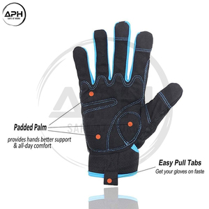 Guantes de Trabajo Mecánicos con Detalles Azules, Compatibles con Pantalla Táctil, Palma de Cuero Sintético, Dorso Flexible de Spandex, Guantes Utilitarios - Product Image 5