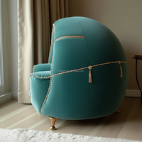 Canapé en velours turquoise de luxe, forme ronde, lit-caverne, style royal, autres meubles avec pieds dorés