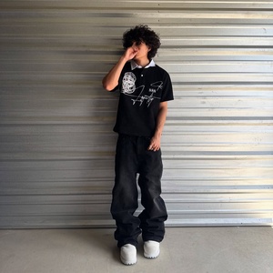 Custom Streetwear Polo T <b>shirts</b> Men Black Short Sleeve <b>Y2K</b> Graphic Printed Contrast White Lapel Collar Casual Polo <b>Shirt</b> - Product Image 3