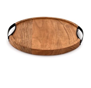 Bandeja de Servir Multifuncional de Madera Sostenible con Asa Redonda de Color Natural, Personalizable para Uso en el Hogar o Restaurantes, Diseño Moderno - Product Image 1