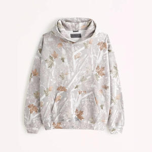 Sweat-shirt à capuche surdimensionné vintage pour homme, imprimé feuilles d'automne, en polyester tricoté, pull décontracté avec poche, coupe classique - Product Image 6