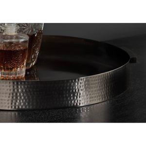 Plateau de service rond en métal noir durable, assiette décorative antique pour servir les aliments, idéal pour restaurant, hôtel, maison, cuisine, au meilleur prix - Product Image 1