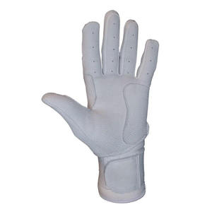Custom All <b>White</b> Leather Baseball Batting Gloves Breathable Perforated Fingers Textured Palm Grip Adjustable Wrist Strap - Product Image 4