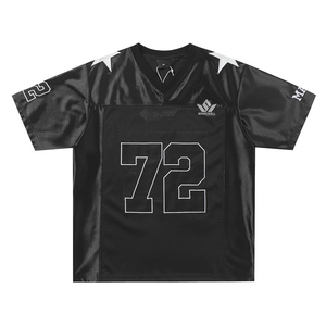 เสื้อฟุตบอลอเมริกันสีดำสำหรับผู้ชาย คอวี แขนสั้น เบอร์ 72 ผ้าตาข่ายระบายอากาศ โพลีเอสเตอร์ ซับเหงื่อ - Product Image 1