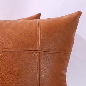 Funda de cojín rectangular de piel sintética marrón con costuras modernas, funda de almohada lavable con cierre tipo sobre para decoración del hogar - Product Image 3