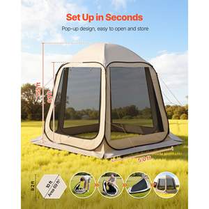 Carpa de Jardín Plegable Beige de 10 x 9.2 Pies para 4-8 Personas, Toldo Portátil con Mosquitera, Bolsa de Transporte, Laterales con Malla y Estacas para el Suelo - Product Image 2