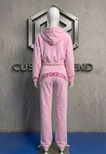 Ensemble de survêtement polaire à capuche court pour femme, imprimé lettres, coupe décontractée, pantalon de jogging long écologique pour l'hiver - Product Image 2