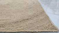 Tapis rond en jute fait main, style bohème, bordure noire et blanche, fibre naturelle, tapis tressé à la main, décoration de salon style farmhouse
