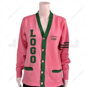 Custom university AKA pink green V neck <b>cardigan</b> sorority Women's <b>Sweaters</b> acrylic knitted chenile logo Applique greek apparel - Product Image 1
