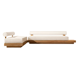 Modern Outdoor Solid Teak Sectional <b>Sofa</b> Set L-Shaped Durable Frame and Soft Cushion Contemporary Design Couch Lounger Luxury - Product Image 2