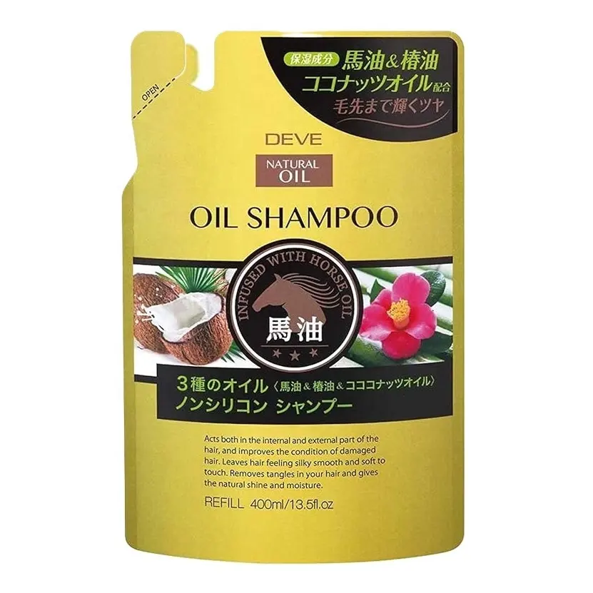 Made in Japan Óleo de cavalo + Óleo de coco + Camélia Oil Shampoo 400ml Produtos para o cabelo Atacado Hot Selling Products 2023