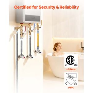 Valvole di isolamento 600 WOG a doppia uscita da 3/4 di pollice per acqua calda e fredda, kit di riparazione idraulica con valvola limitatrice di pressione per componenti di scaldabagni - Product Image 5