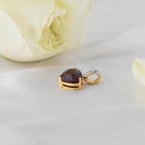 Natural Deep Red <b>Garnet</b> Heart Diamond Rhodium Plated 14K Solid Gold Luxury Women's Gift Pendant Fine Jewelry - Product Image 3