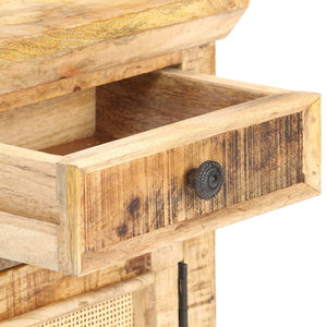 Mueble cama de madera maciza de mango y caña natural Mesitas de noche medianas en tono madera natural - Product Image 4