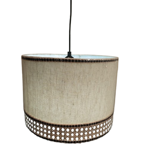 Elegante Lámpara Colgante de Tela de Lino con Adorno Decorativo de Mimbre, Pantalla Cilíndrica Clásica para Sala de Estar - Product Image 1